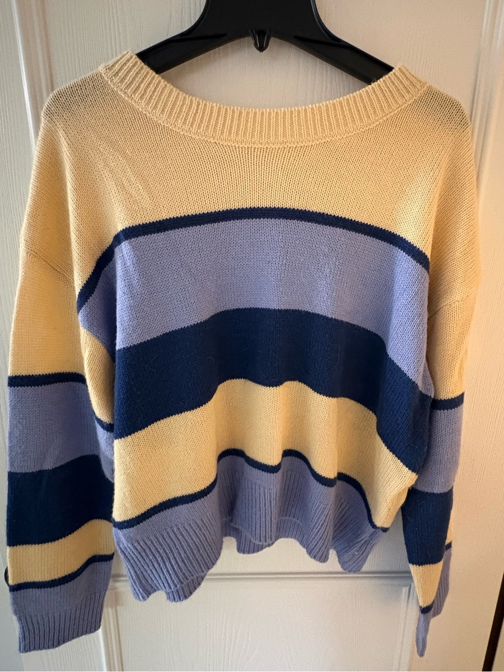 Cream Blue Navy Striped Oversized Knit Sweater